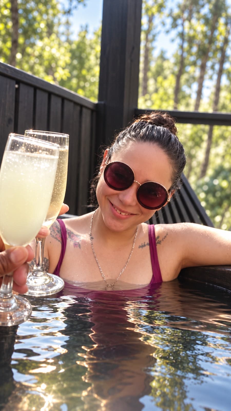 Huésped disfrutando una tina caliente en Bosques de San José